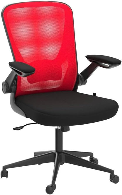 Home Office Chair Ergonomic Desk Chair Mesh Computer Chair with Lumbar Support Flip-up Arms Swivel Rolling Executive Task Chair Adjustable Chair for Adults(Red)