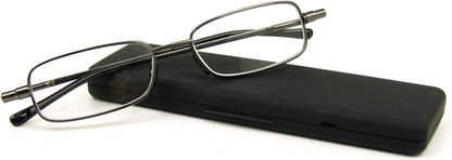 Foster Grant Gavin Fold Flat Rectangular Reading Glasses, Gunmetal/Transparent, 48 mm + 3