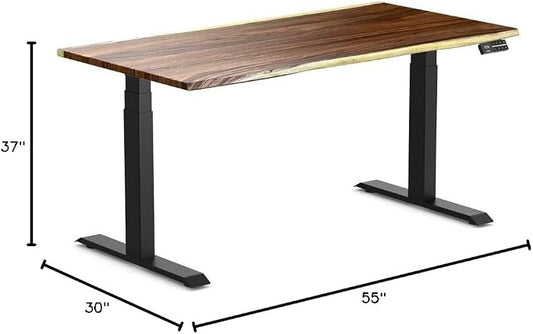 Desky Dual Hardwood Sit Stand Desk - Electric Standing Desk - Dual Motor,3 Stage Adjustable Height Desk - Solid Wood Whole-Piece Top - Standing Desk with Cable Management