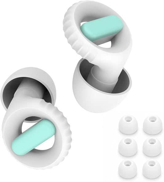 Ear Plugs for Noise Reduction – Reusable Silicone Earplugs with Filter Technology for Sleeping, Travel, Focus, Concerts & Motorcycling Ear Plug +8Tip (White-Green)