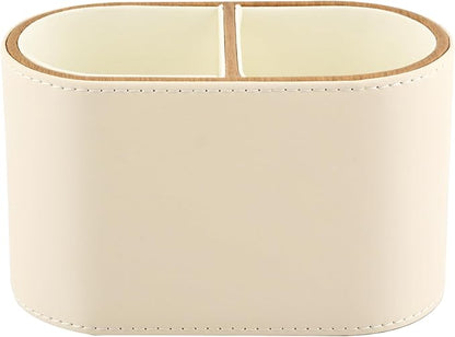 PU Leather Desk Organizer & Pen Holder - 2-Compartment Small Pencil Cup, Remote Control Caddy, and Makeup Brush Storage for Office, Home, and School Supplies