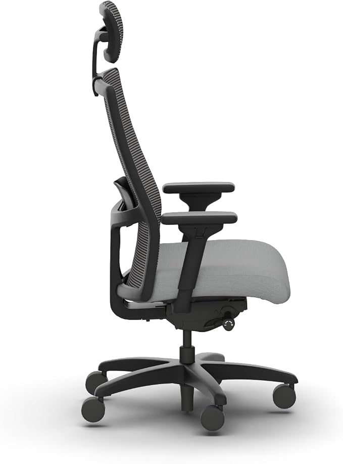 HON Ignition 2.0 Big and Tall Ergonomic Mesh Office Chair with Headrest, 450 lb Capacity, Extra‑Wide High‑Back Desk Chair with Adjustable Arms, Lumbar Support, Tilt Recline, Black Frame, Ash