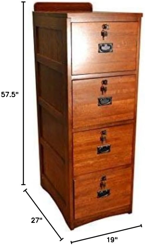 Crafters and Weavers Mission Oak 4 Drawer File Cabinet Office Cabinet