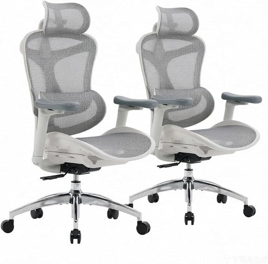 SIHOO Doro C300 Ergonomic Office Chair with Ultra Soft 3D Armrests, Dynamic Lumbar Support for Home Office Chair, Adjustable Backrest Desk Chair, Swivel Big and Tall Computer Chair 2 Packs (Grey)