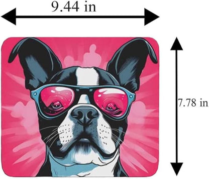 Pink Mousepad Glamour Dog Boston Terrier Mouse Pad for Home Office Gaming Working Desk Computer Desktop Accessories Non-Slip Rubber Mousepad for Dog Lovers