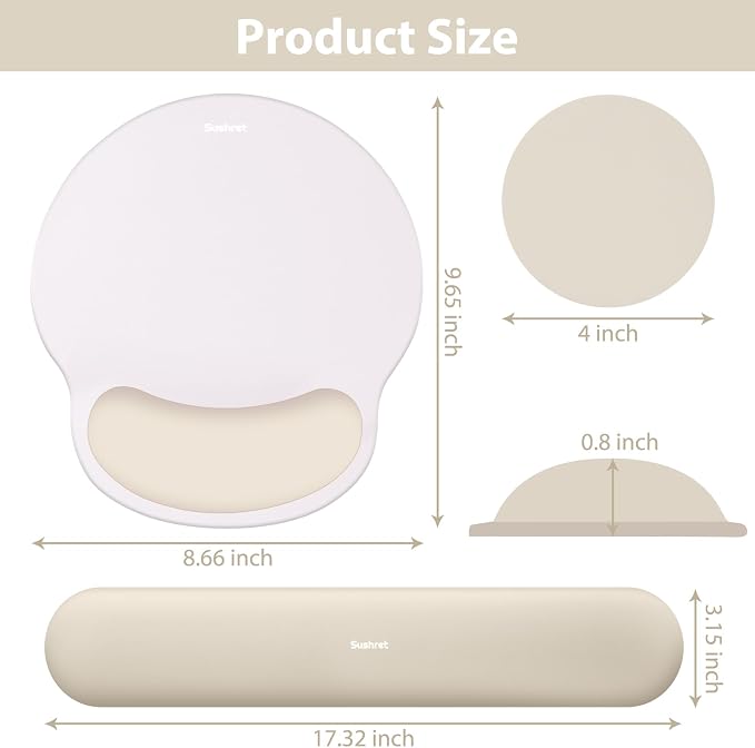 Sushret Mouse Pad and Keyboard Wrist Rest, 3-in-1 Gel Memory Foam Ergonomic Mouse Pad with Wrist Rest Set, Gaming Mousepad Arm Cushion Support for Computer Office Desk Accessories Cute Setup,Khaki