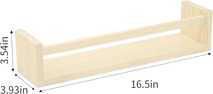 Fixwal Nursery Shelves, 16.5 Inch Floating Bookshelves for Wall Set of 3, Baby Nursery Decor, Solid Wood Wall Mounted Shelves for Books (Natural Wood)