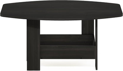 Furinno Simple Design Coffee Table, 2-Tier Modern Center Table with Lower Shelf, Round Corner Side Table, for Living Room, Bedroom, Home Office, Espresso