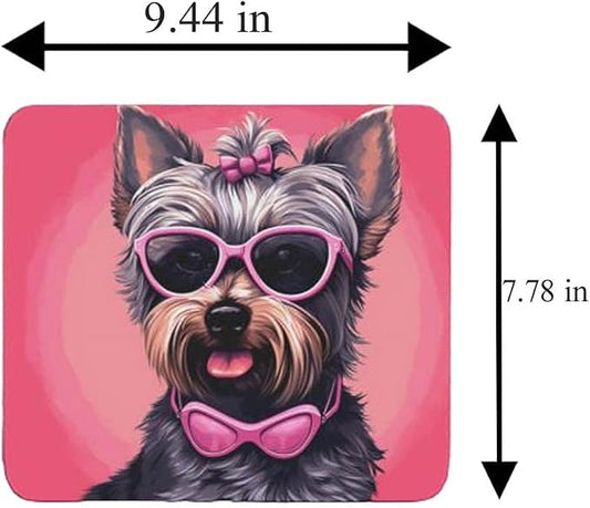 Pink Mousepad Glamour Dog Yorkie Mouse Pad for Home Office Gaming Working Desk Computer Desktop Accessories Non-Slip Rubber Mousepad for Dog Lovers Yorkshire Terrier