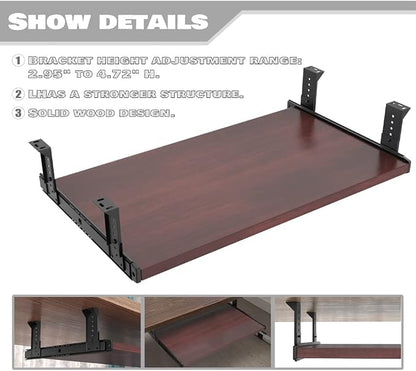 FRMSAET Furniture Accessories Office Product Suits Hardware 20/24/30 inches Keyboard Drawer Tray Wood Holder Under Desk Adjustable Height Platform. (24 inches, Mahogany)