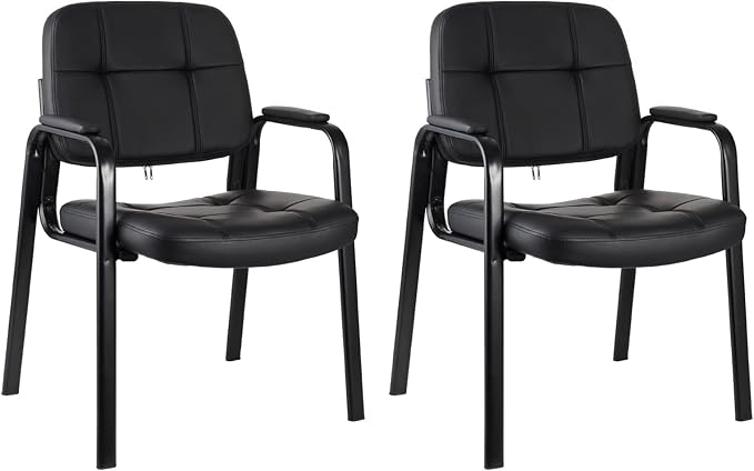 CLATINA Classic Reception Chair with Padded Armrests and Sturdy Steel Frame, Ergonomic Guest Chair for Office Conference Waiting Meeting Room, Black (2 Pack)
