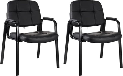 CLATINA Classic Reception Chair with Padded Armrests and Sturdy Steel Frame, Ergonomic Guest Chair for Office Conference Waiting Meeting Room, Black (2 Pack)