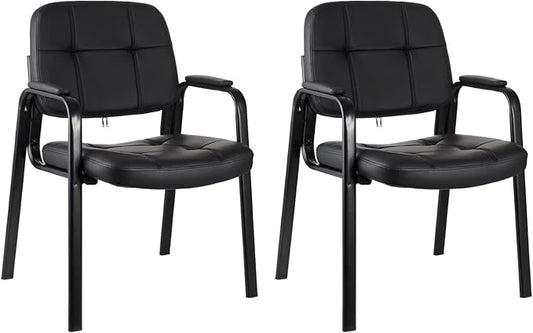 CLATINA Classic Reception Chair with Padded Armrests and Sturdy Steel Frame, Ergonomic Guest Chair for Office Conference Waiting Meeting Room, Black (2 Pack)