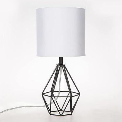 Black Bedside Table Lamp,Small Nightstand Lamp for Bedroom,Modern Desk Lamp with TC Fabric Shade Geometric Metal Base for Living Room Study Office Farmhouse