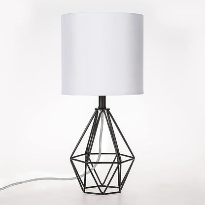 Black Bedside Table Lamps Set of 2, Small Nightstand Lamps for Bedroom, Modern Desk Lamps with TC Fabric Shade Geometric Metal Base for Living Room Study Office Farmhouse