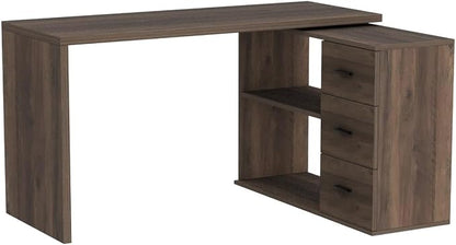 HSH L Shaped Desk with Storage Drawers Shelves, Large Corner Computer Table in Home Office, Industrial Wood Desk for Executive Writing Work Study, Rustic Oak, 55 Inch