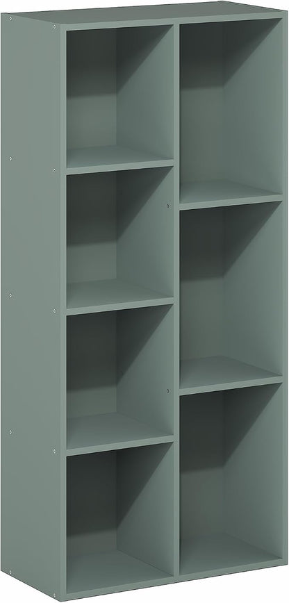 Furinno LUDER Book Shelf, 7-Cube Bookshelf, Bookcase with Open Shelves, 9.4 x 19.5 x 41.7, Easy Assembly, for Living Room, Bedroom, Home Office, Sage Green