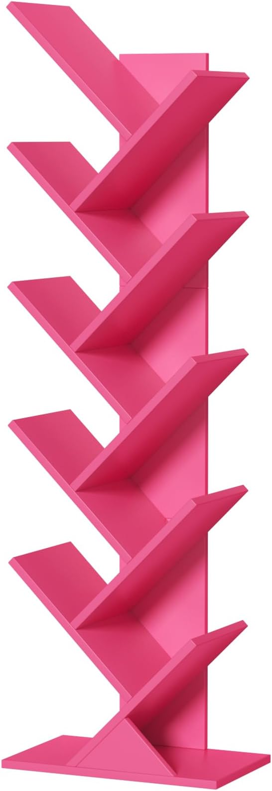 SHEEPAM 10 Tier Tree Book Shelf, Floor Standing Wood Bookshelf for Narrow Space, Storage Organizer Bookshelves for Books/CDs/Magazine, Bookcase with Shelves for Home Office, Living Room - Pink