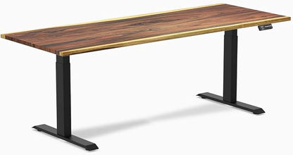 Desky Dual Hardwood Sit Stand Desk - 80x30 Electric Standing Desk - Dual Motor, 3 Stage Adjustable Height Desk - Solid Wood Standing Desk - Whole-Piece Top in Saman Wood