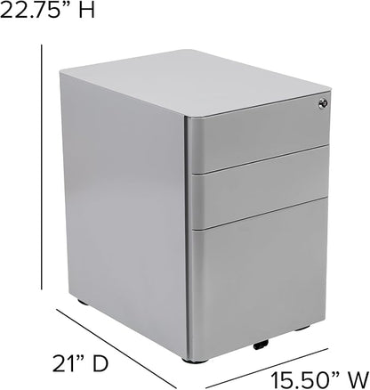 Flash Furniture Warner Modern 3-Drawer Mobile Locking Filing Cabinet with Anti-Tilt Mechanism and Hanging Drawer for Legal & Letter Files, Gray, Set of 1