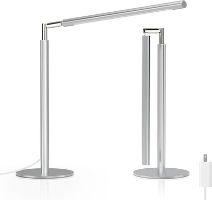 Metal Desk Lamp for Home Office - 16'' Foldable LED Desk Light for Reading, 4 Color Temps, 15W 1200Lm Dimmable Table Lamp with Flexible Arm, Task Lamp for College Dorm Study Painting, Silver