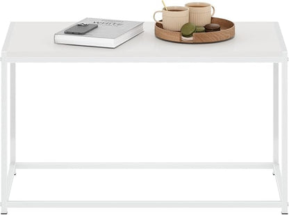 Furinno Camnus Coffee Table, Metal Frame White Coffee Table, Rectangular Wide Side Table, Easy Assembly, for Living Room, Bedroom, Home Office, Plain White/White