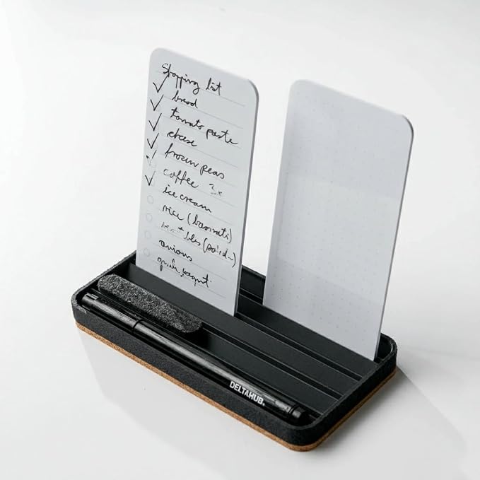 DeltaHub Reusable To-Do List for Desk - Dry Erase Daily Planner with 2 Cards, Marker & Eraser - Minimalist Desktop Organizer for Office, Work from Home - Analog Productivity Tool (Black)