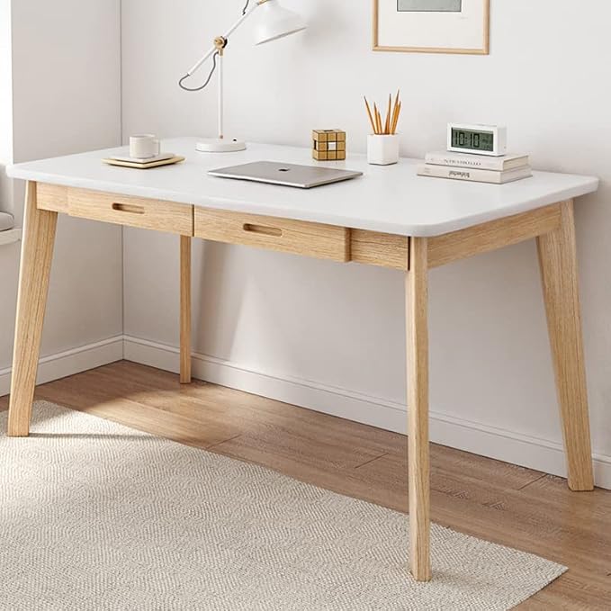 IOTXY Solid Wood Writing Desk - Home Office Workbench Desk with Drawer, 47.24" Width Laptop Computer Work Study Table