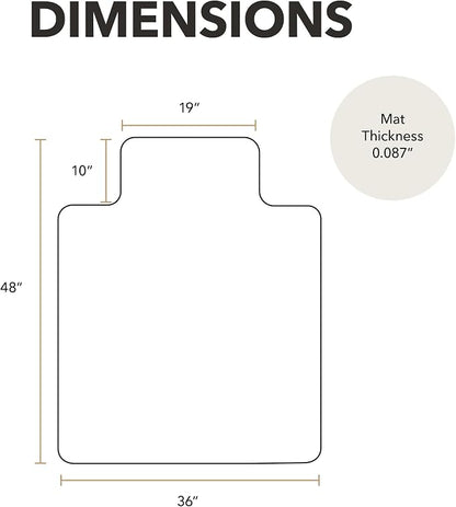 HON Office Chair Mat for Carpet, Clear Desk Mat with Extended Lip for Rolling Computer Chairs, Heavy Duty Vinyl Floor Protector for Low Pile Carpet, 36 x 48 in, Clear