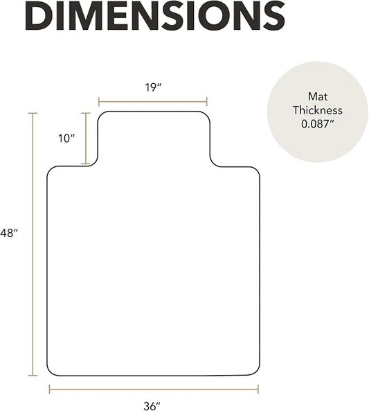 HON Office Chair Mat for Carpet, Clear Desk Mat with Extended Lip for Rolling Computer Chairs, Heavy Duty Vinyl Floor Protector for Low Pile Carpet, 36 x 48 in, Clear
