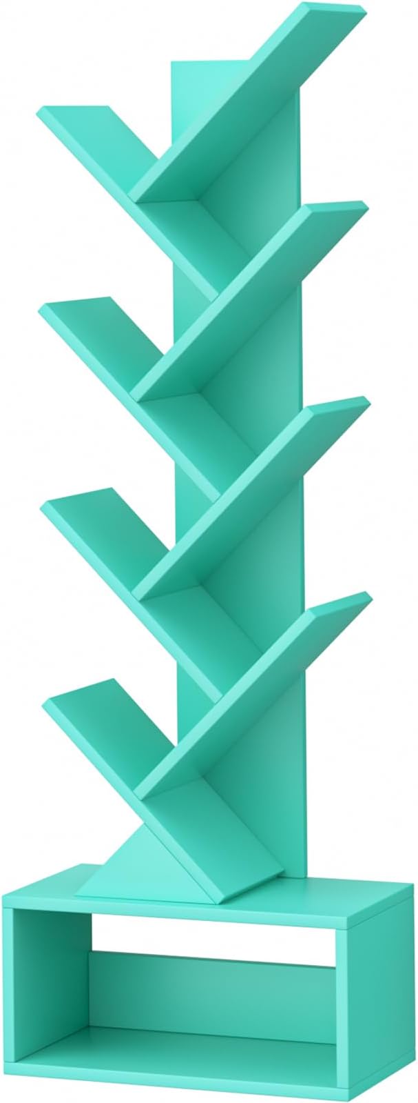 SHEEPAM 9 Tier Tree Bookshelf,Christmas Green Bookcase for Narrow Space, Storage Organizer Floor Standing Bookshelves for Books, Tall Book Case for Home Office, Living Room, Bedroom