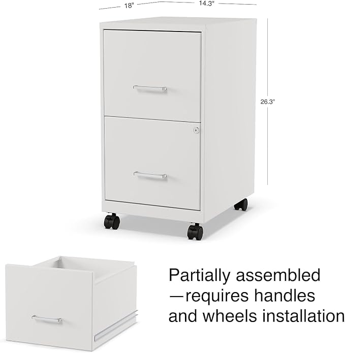 STAPLES Mobile Pedestal File Cabinet with Wheels, 2-Drawer, Letter/Legal Compatible, Locking, White