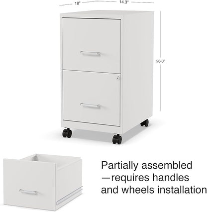 STAPLES Mobile Pedestal File Cabinet with Wheels, 2-Drawer, Letter/Legal Compatible, Locking, White