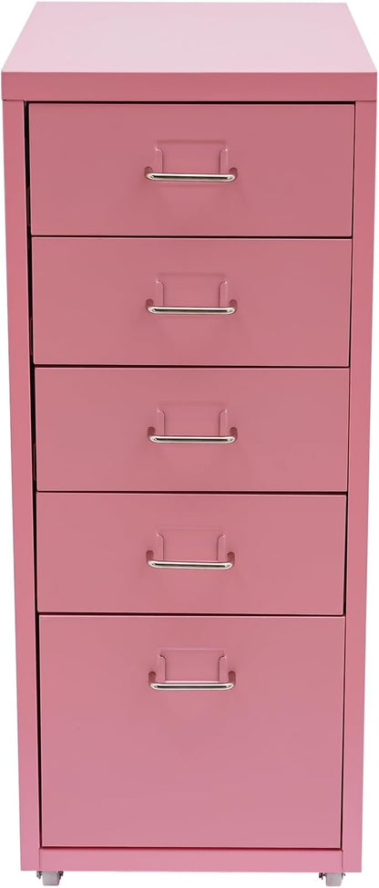 Metal Storage Cabinet with Wheels, 5 Drawers Mobile Filing Cabinet Under Desk Organizer Unit for Home Office