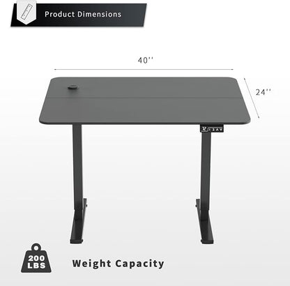 YESHOMY Height Adjustable Electric Standing Desk, 40 inch Computer Table, Home Office Workstation, Black Leg/Black Top