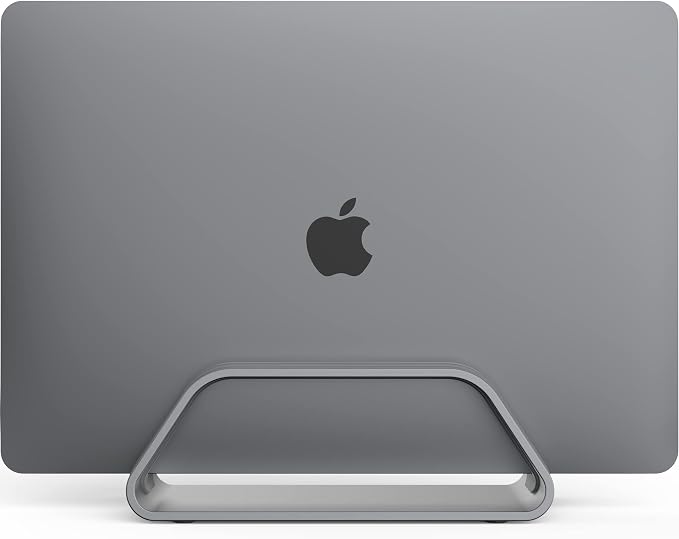 HumanCentric Vertical Laptop Stand Compatible with MacBook Pro and MacBook Air, Holder for Personal Computer Desk Stand, Aluminium, Exchangeable Inserts to Fit Different Device Models, Space Grey