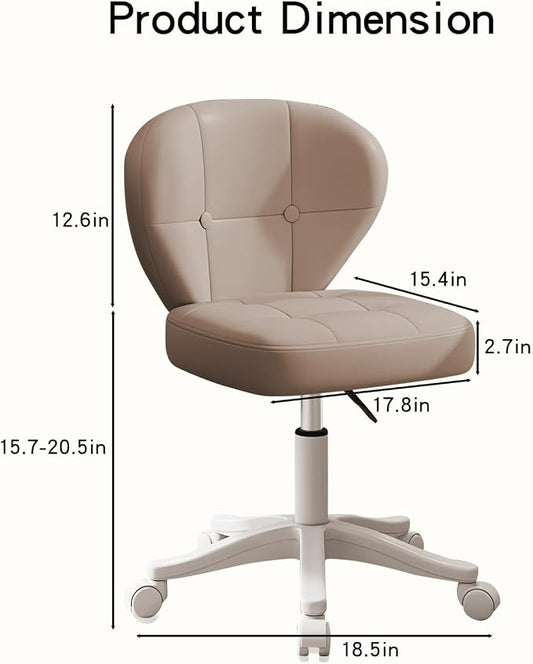 Small Office Chair with Lumbar Support, PU Leather Armless Swivel Desk Chair Adjustable Height, Compact Rolling Chair for Home Office, Bedroom, Study （Khaki Set of 2）
