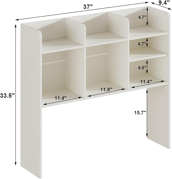 ChooChoo Desktop Bookshelf with Lights, Wood Desk Hutch Organizer with 7 Shelves for Computer Desk, Desktop Shelf Bookshelf Storage for College Dorm Office Home, White