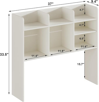 ChooChoo Desktop Bookshelf with Lights, Wood Desk Hutch Organizer with 7 Shelves for Computer Desk, Desktop Shelf Bookshelf Storage for College Dorm Office Home, White