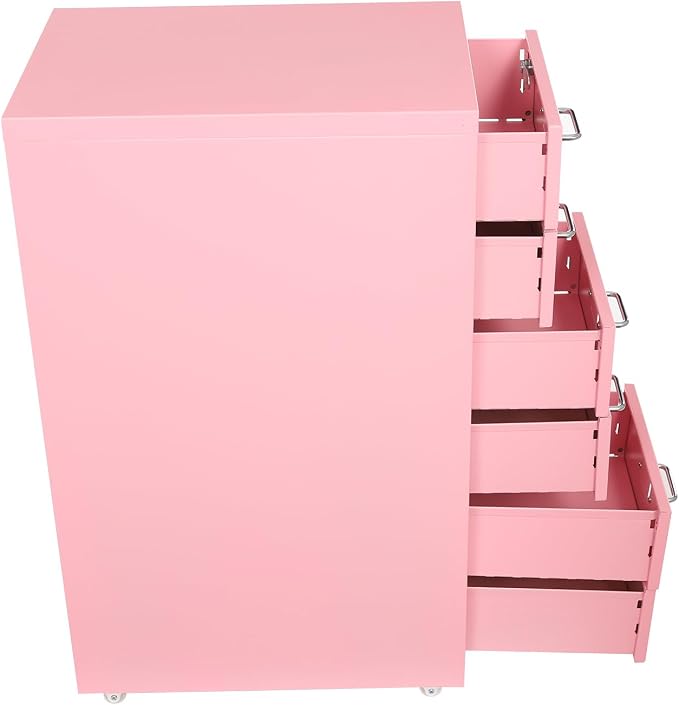 Vertical File Cabinet, 6 Drawers Rolling File Organizer Cabinets with Lock, Heavy Duty Metal Storage Cabinet, Movable Under Desk Filing Cabinet for Office, Study, Dresser (Pink)
