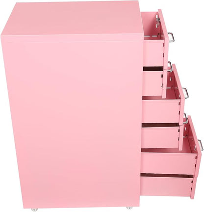 Vertical File Cabinet, 6 Drawers Rolling File Organizer Cabinets with Lock, Heavy Duty Metal Storage Cabinet, Movable Under Desk Filing Cabinet for Office, Study, Dresser (Pink)