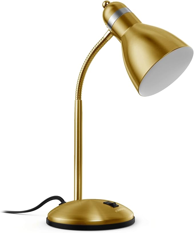 LEPOWER Metal Desk Lamp, Adjustable Goose Neck Table Lamp, Eye-Caring Study Desk Lamps for Bedroom, Study Room and Office (Gold)