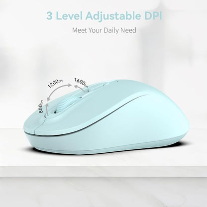 Wireless Mouse, 2026 New Model, Silent Click Ergonomic Design, Portable, 4 Buttons, Adjustable DPI (800/1200/1600), for Laptop/PC/Office (Blue)