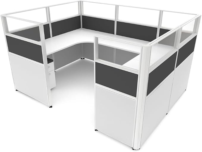 SUNLINE Office Cubicle Kit - Modular Office Furniture Kit with 7 Layout Options, Adjustable Panels and Mobile Storage, Easy-Assembly Desk System for Modern Workspaces - Charcoal
