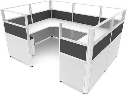 SUNLINE Office Cubicle Kit - Modular Office Furniture Kit with 7 Layout Options, Adjustable Panels and Mobile Storage, Easy-Assembly Desk System for Modern Workspaces - Charcoal