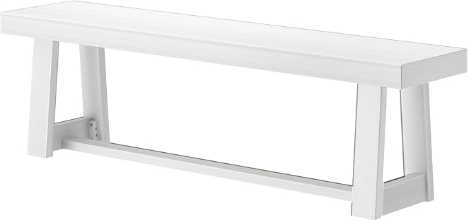 Plank+Beam 60 Inch Farmhouse Dining Bench, Solid Wood Entryway Bench, Wooden Outdoor Bench, Kitchen Dining Seat, Dining Room, Home Office, Living Room Furniture, Easy Assembly, White Wirebrush