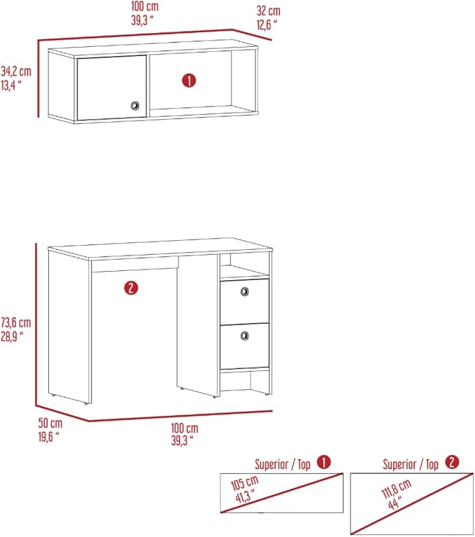 Aramis Office Set with 2 Shelves, 2 Drawers, Wall Cabinet, Single Door Cabinet, and Metal Hardware, Light Oak/Taupe – Complete Home Office Furniture Set