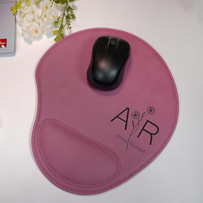 Custom Ergonomic Mouse Pad with Wrist Support – Personalized Vegan Leather Mouse Pad for Office, Home & Gaming – Durable Anti-Slip Desk Accessory, Multiple Colors, Gift Ready