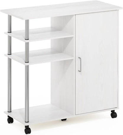 Furinno Helena Rolling Cart, 4-Tier Rolling Utility Cart with Closed Cabinet, Storage Cart, for Office, Living Room, Kitchen, Storage and Organizers, White Wood
