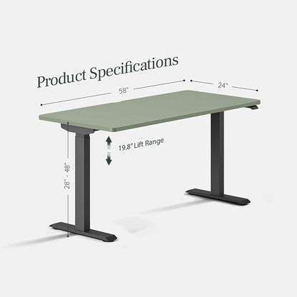 Branch Duo Standing Desk 58 Inches - Adjustable Standing Desk with 20” Range - OLED Control Panel - Frameless Design & Compact Size Suitable for Many Spaces - Sage Top - Charcoal Base